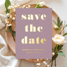 Elegant Mauve Bröllop Save The Date Guld