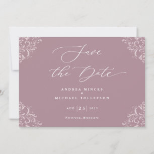 Elegant Mauve Dusty Ro Bröllop spara datum Datumet