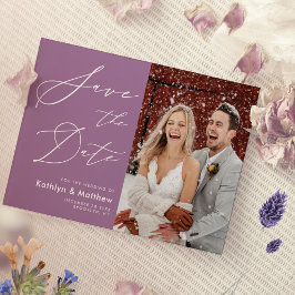 Elegant Mauve Elegant Script Modern Photo Bröllop Spara Datumet