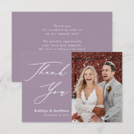 Elegant Mauve Elegant Script Modern Photo Bröllop Tack Kort