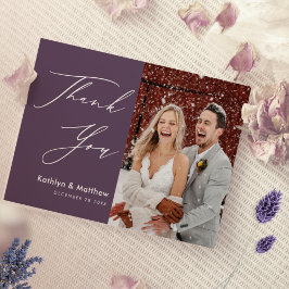 Elegant Mauve Elegant Script Modern Photo Bröllop Tack Kort