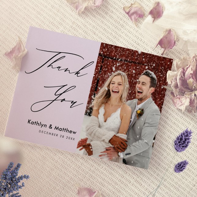 Elegant Mauve Elegant Script Modern Photo Bröllop Tack Kort (Skapare uppladdad)
