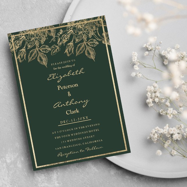 Elegant Mauve grönt guld lyxolja blommigt Bröllop Inbjudningar (Elegant mauve green gold luxury floral Wedding Invitation )