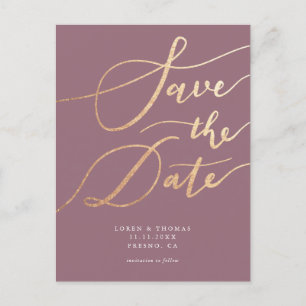 Elegant Mauve Guld Skript Spara datum Meddelande Vykort
