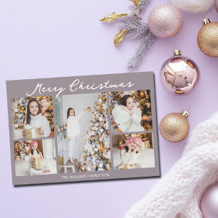 Elegant Mauve Jul Familjefoto Collage Julkort