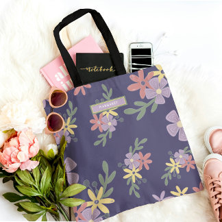 Elegant Mauve Lila Boho Blommönster Tygkasse
