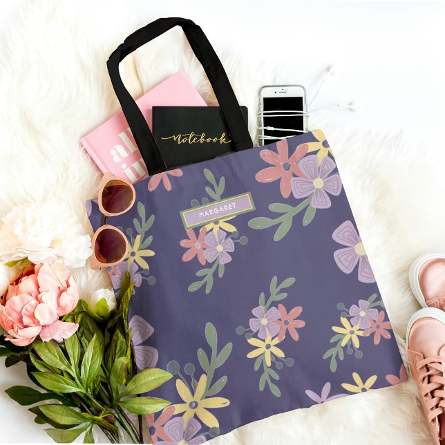 Elegant Mauve Lila Boho Blommönster Tygkasse (Skapare uppladdad)