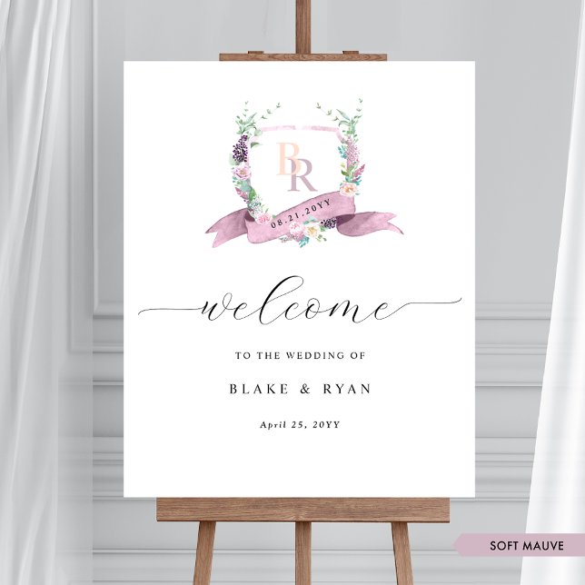 Elegant Mauve Lila Monogram Bröllop Välkomsttecken Poster (Skapare uppladdad)
