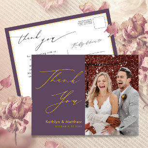 Elegant Mauve Modern Script Bröllop Tack Vykort