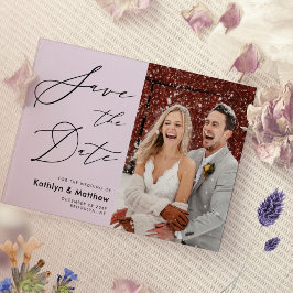 Elegant Mauve Modern Script Photo Bröllop Spara Datumet