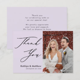 Elegant Mauve Modern Script Photo Bröllop Tack Kort