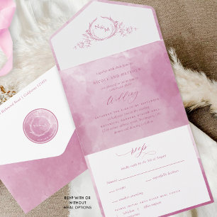 Elegant Mauve och Rosa Watercolor Monogram Bröllop