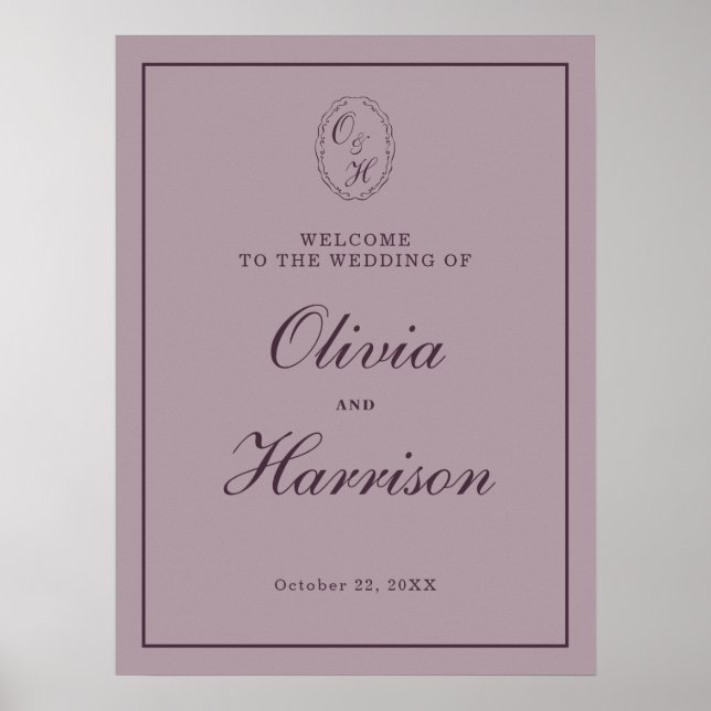 Elegant Mauve Plommon Bröllop Välkomstskylt Poster (Framsidan)