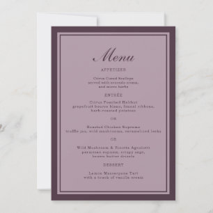 Elegant Mauve Plommon Bröllopsmiddagsmeny Kort