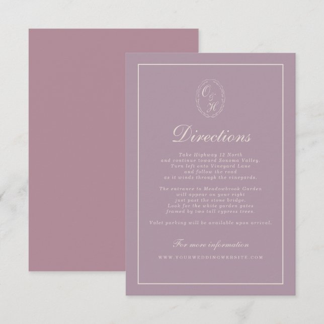 Elegant Mauve-plommonbröllopsriktningskort Tilläggskort (Fram/baksida)