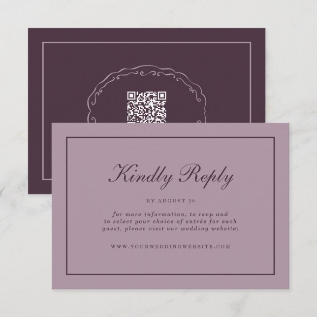 Elegant Mauve Plum RSVP Online Enclosure Card Tilläggskort (Fram/baksida)