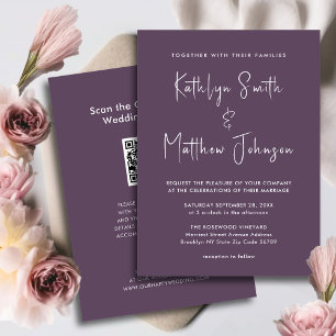 Elegant Mauve QR-kod allt i ett modernt Bröllop Inbjudningar