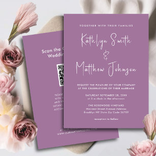Elegant Mauve QR-kod allt i ett modernt Bröllop Inbjudningar