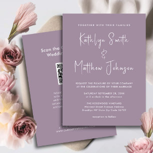 Elegant Mauve QR-kod allt i ett modernt Bröllop Inbjudningar