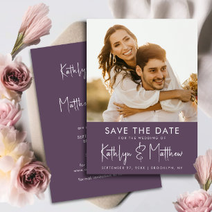 Elegant Mauve Roligt Script Modern Photo Bröllop Spara Datumet