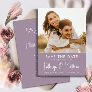 Elegant Mauve Roligt Script Modern Photo Bröllop Spara Datumet