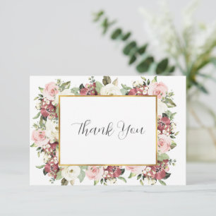 Elegant Mauve Rosa Blommigt Blank Bröllop Tack Kort