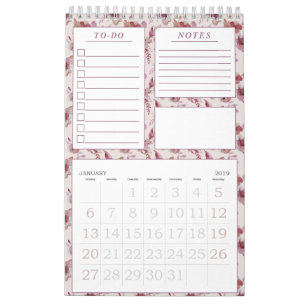 Elegant Mauve Rosa Blommönster månadsplanering för Kalender