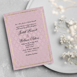 Elegant mauve rosa fleur de lis blommigt bröllop inbjudningar
