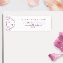 Elegant Mauve Rosa Monogram Bröllop Returadress Returadress Etikett
