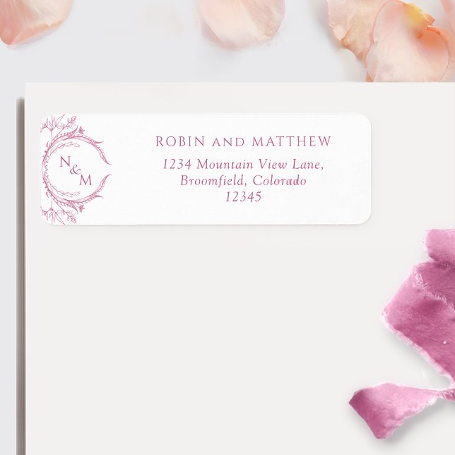 Elegant Mauve Rosa Monogram Bröllop Returadress Returadress Etikett (Skapare uppladdad)