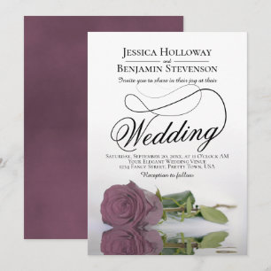 Elegant Mauve Rosa ros Classy Script Bröllop Inbjudningar