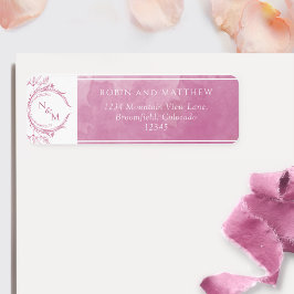 Elegant Mauve Rosa Watercolor, Monogram Bröllop La Returadress Etikett