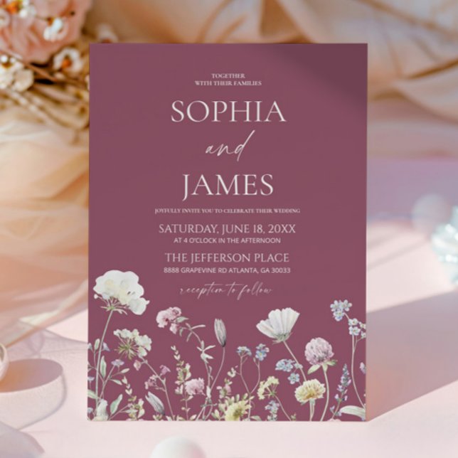 Elegant Mauve Vildblomma Blommor Bröllop Inbjudningar (Skapare uppladdad)