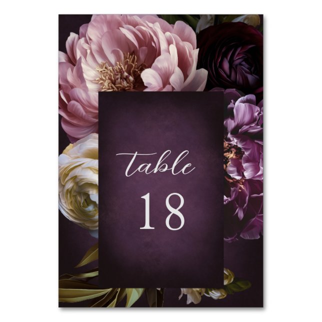 Elegant Maximalist Purple Floral Wedding Bordsnummer (Framsidan)