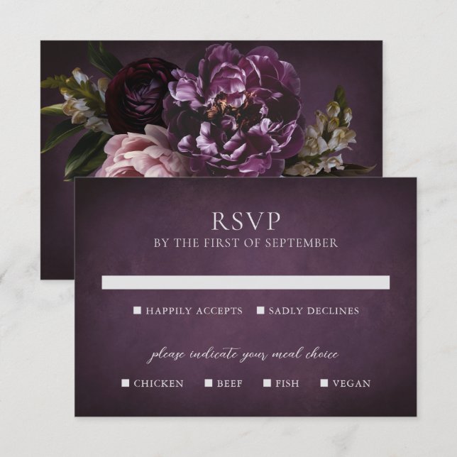 Elegant Maximalist Purple Floral Wedding OSA Kort (Fram/baksida)