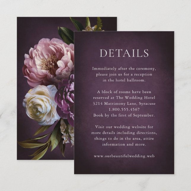 Elegant Maximalist Purple Floral Wedding Tilläggskort (Fram/baksida)