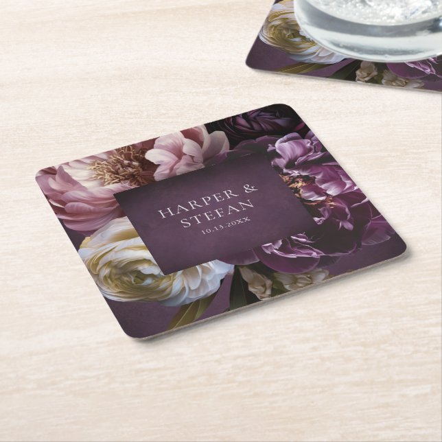 Elegant Maximalist Purple Floral Wedding Underlägg Papper Kvadrat (Vinklad)