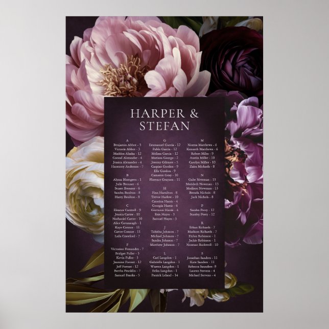 Elegant Maximalistisk Blommig Bröllopsställningspl Poster (Framsidan)