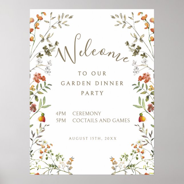 Elegant Meadow Fall Garden Middag Party-tecken Poster (Framsidan)