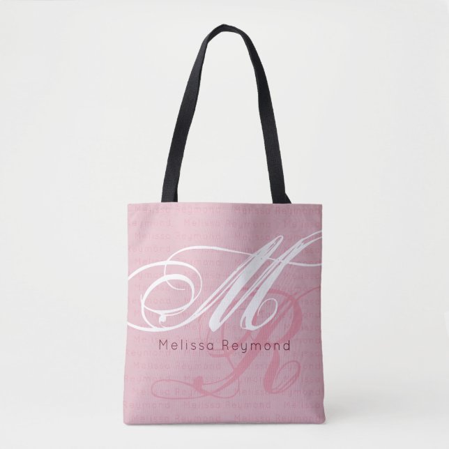 elegant med allt-över-tryck-monogram rosa mot påse tygkasse (Framsida)