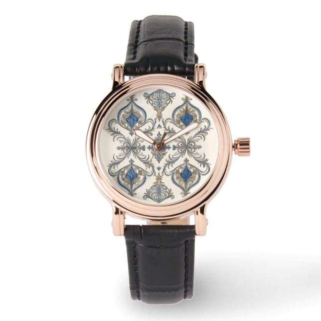 Elegant med blågrått mönster konst, Damklocka Armbandsur (Framsida)