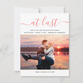 Elegant med Coral Photo Modern Spara datum Inbjudningar