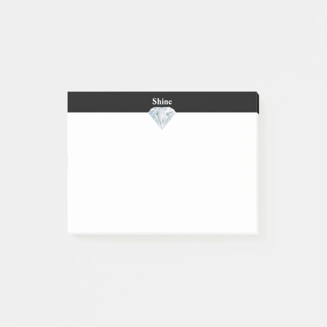 Elegant med diamant på svartvitt post-it block (Framsida)