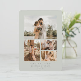 Elegant med grått-Grönt, minst 4 foto-Bröllop-plat Tack Kort