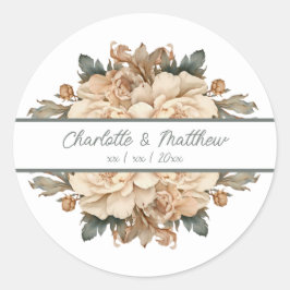 Elegant med Grönt Blommigt Bröllop Runt Klistermärke