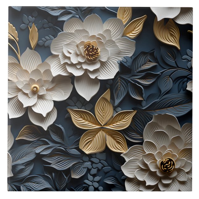 Elegant med inbyggd 3D-Blommigt Relief Kakelplatta (Framsidan)