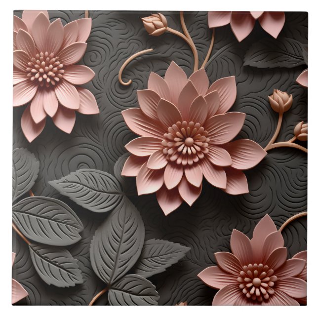 Elegant med inbyggd 3D-Blommigt Relief Kakelplatta (Framsidan)