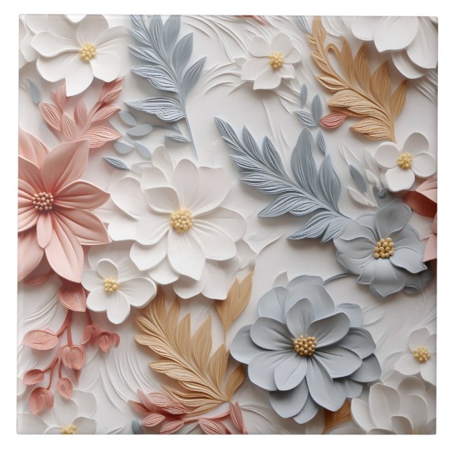 Elegant med inbyggd 3D-Blommigt Relief Kakelplatta (Framsidan)