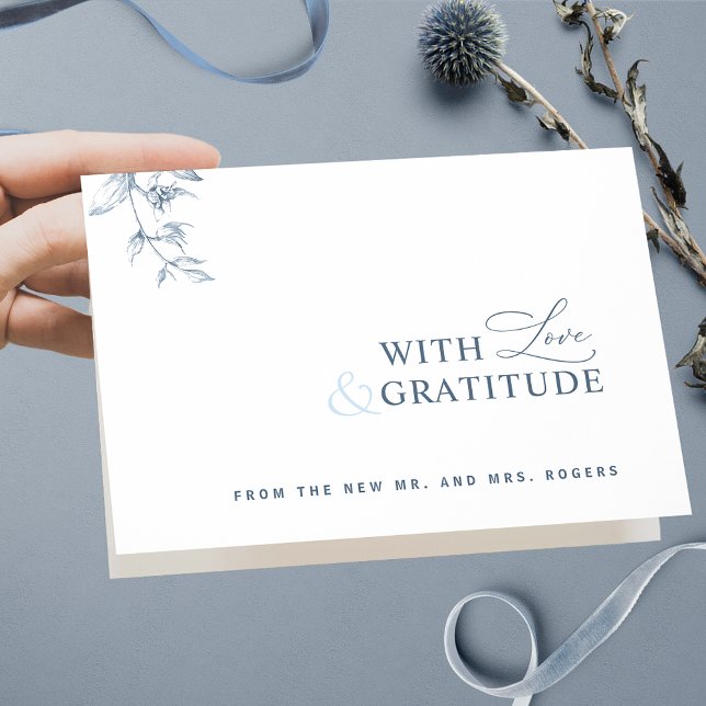 Elegant Med Kärlek och Tacksamhet Blå Tack Kort (Skapare uppladdad)