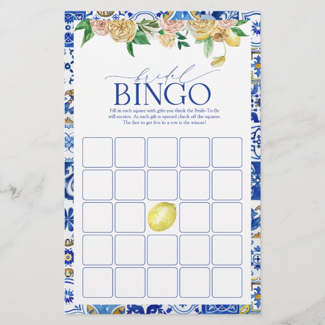 Elegant med medelhavslemon Shower Bingo-spel (Framsida)